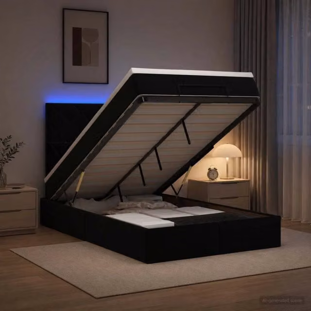 Letto Ottomano con Materasso e LED Nero 120 x 190 cm Velluto 3458363