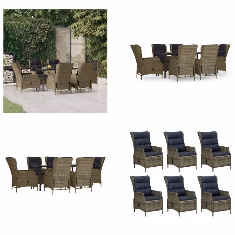 vidaXL set da pranzo da giardino 7 pezzi in poly rattan marrone - Set da pranzo da giardino - Set da pranzo da giardino - Set da pranzo da esterno - Set da pranzo da giardino