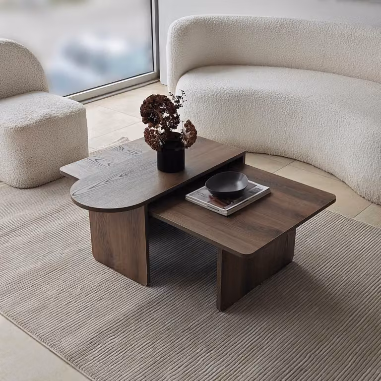 Skye Decor, set di tavolini da caffè di alta qualità (2 pezzi), bronzo e noce, tavolino grande: 105 x 35 x 60 cm, tavolino piccolo: 82 x 40 x 33 cm | Pannello truciolare rivestito al 100% in melamina, spessore 18 mm | Design moderno per interni eleganti.