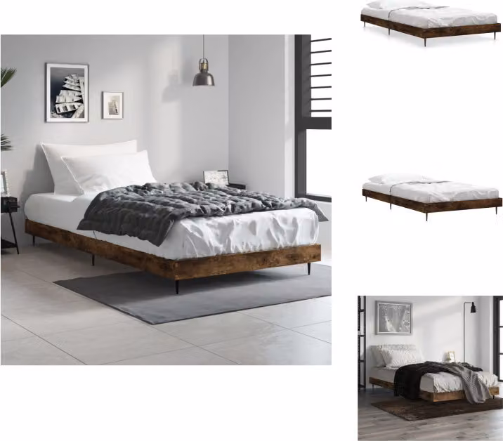 vidaXL Struttura letto in rovere affumicato 90x200 cm materiale a base di legno - Letti e strutture letto