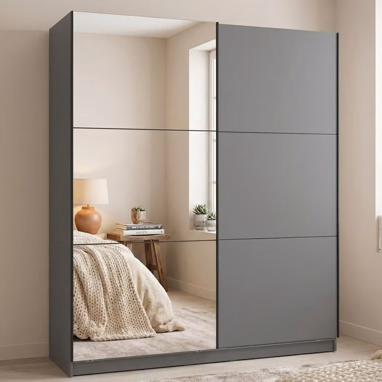 Dmora Guardaroba Grande Verzino 179x210h cm Nero Antracite, 5 Ripiani Appendiabiti