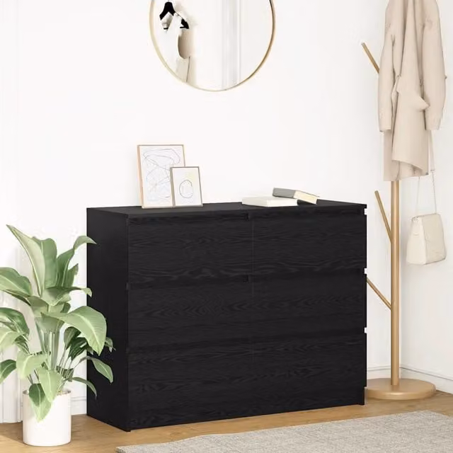Credenza-Buffet-Armadio da cucina Rovere Nero 100x35x76 cm in Legno Multistrato
