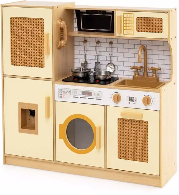 Cucina giocattolo per bambini in legno e plastica con suoni e luci, design moderno, colore giallo, L/P/H: 84 x 25 x 80 cm