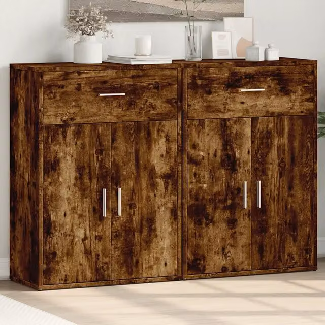 Set di 2 Credenze vidaXL in Legno Rovere Fumo Marrone, Design Moderno, L/P/H: 60 x 30 x 84 cm