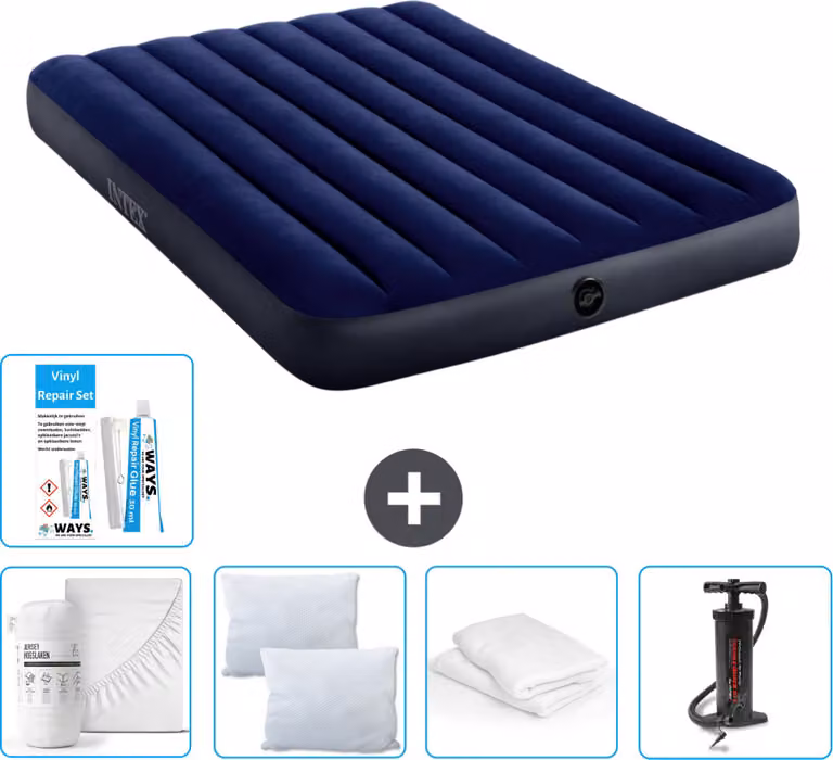 Letto ad aria Intex - Letto matrimoniale - 137 x 191 x 25 cm - Blu - Consegna inclusa Lenzuolo di ricambio - Bacio - Pompa - Set di riparazione en Protezione del cuscino