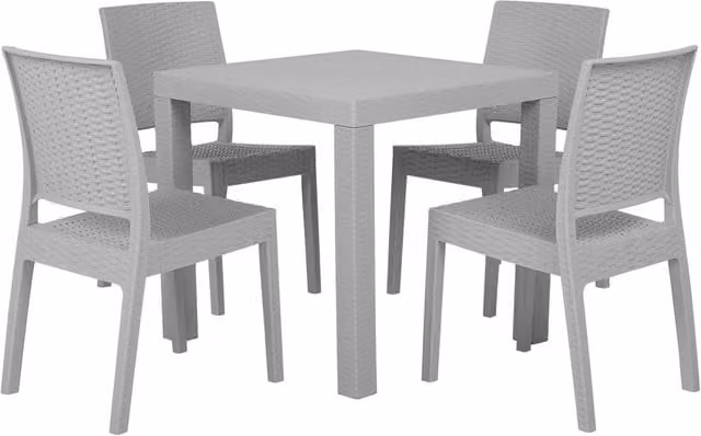 Set da pranzo da giardino Beliani con tavolo quadrato e 4 sedie impilabili, design minimalista, colore grigio opaco, L/P: 80 x 80 cm