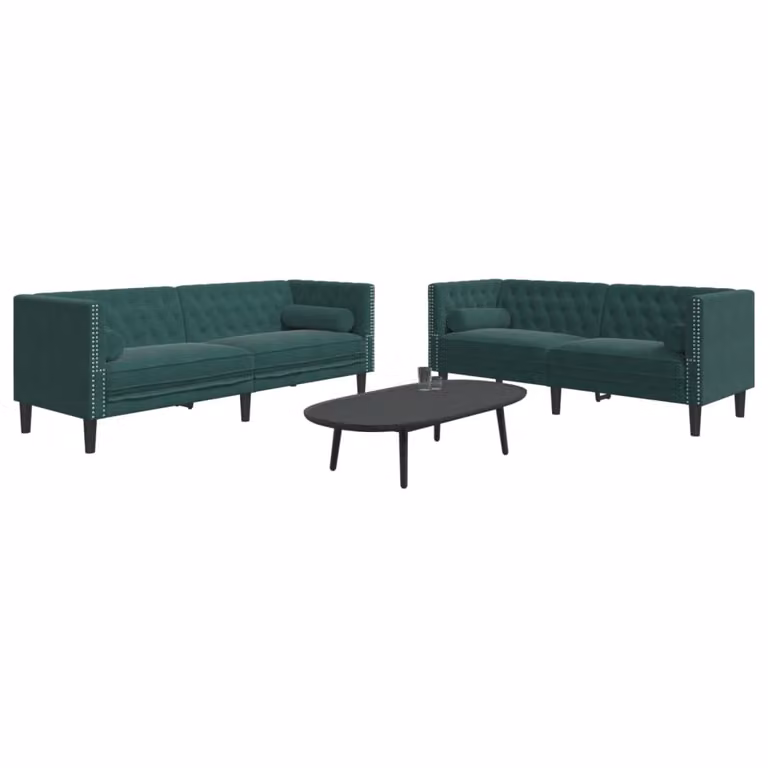Maison Exclusive - Set divano Chesterfield a 2 posti con cuscini per il collo, in velluto verde scuro