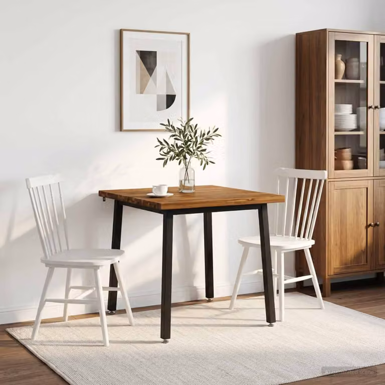 Tavolo da pranzo rettangolare vidaXL in legno di acacia massello e metallo, Naturale e Nero, L 60 cm x P 55 cm x H 75 cm