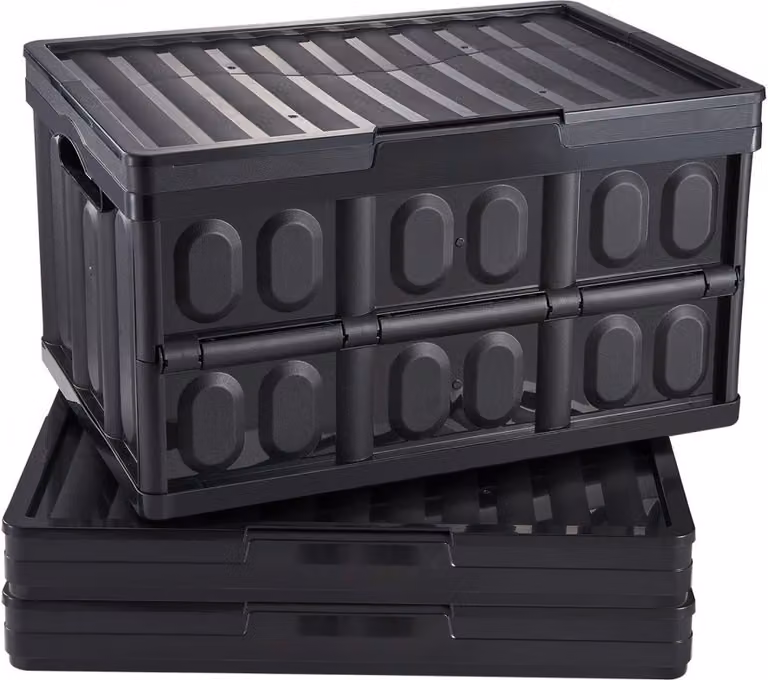 set di 3 scatole pieghevoli professionali da 45L - Scatola da trasporto in PP con coperchio - Scatola di stoccaggio pieghevole con maniglie - Scatole impilabili - Scatola per il trasporto e lo stoccaggio
