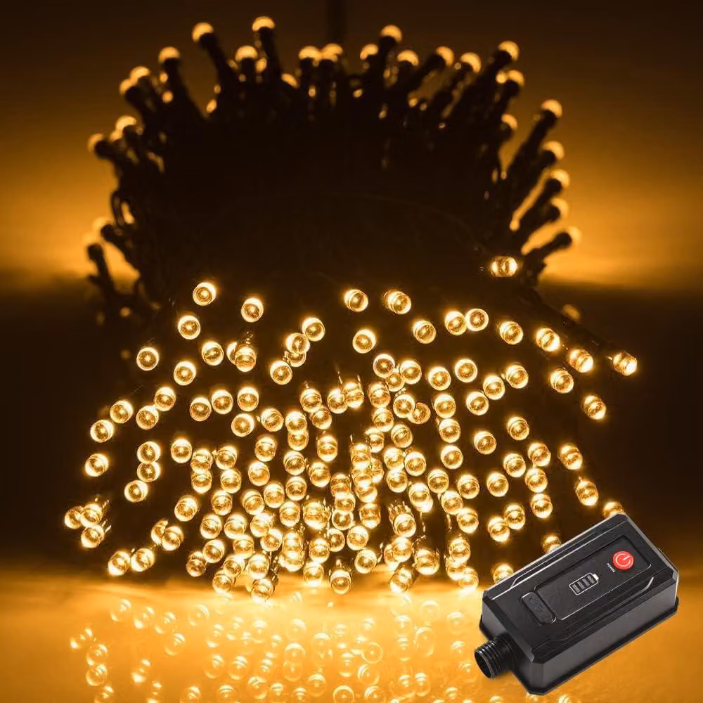 Catena luminosa a LED, 40 metri, 300 LED, alimentazione a batteria, timer, grado di protezione IP44, 8 modalità