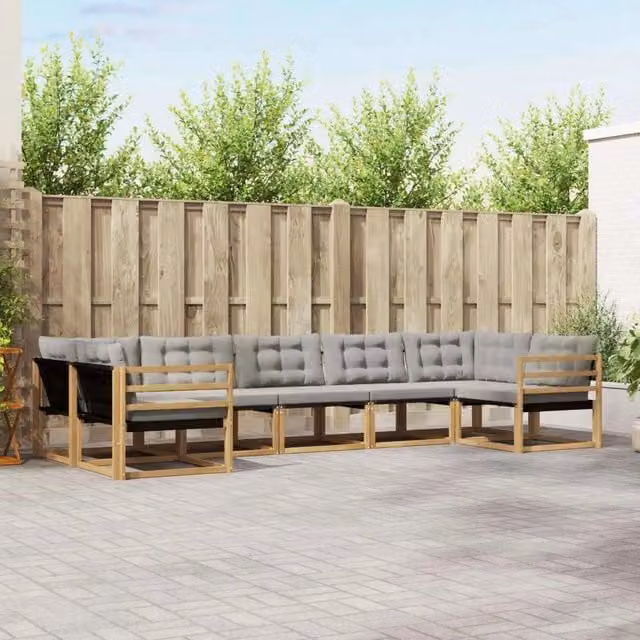 Set di divani da esterno 7 pz Bianco e Grigio Chiaro 3389033