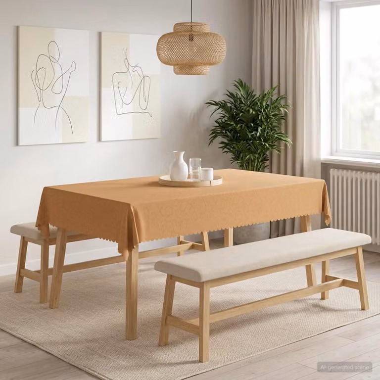 Tovaglia da Tavolo Rettangolare vidaXL in Jacquard Beige, Idrorepellente e Lavabile, L: 140 cm x P: 260 cm