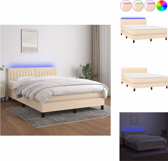 vidaXL Letto a molle insacchettate con materasso e tessuto LED crema 140x190 cm - Letti e strutture letto