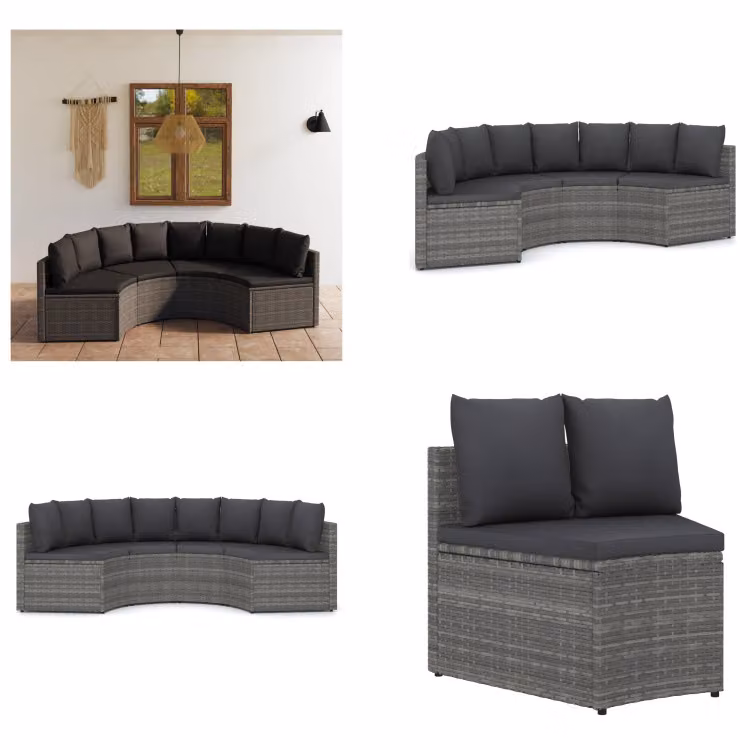 vidaXL Set di divani da giardino 4 pezzi con cuscini in poly rattan grigio - Set salotto da giardino - Set salotto da giardino - Mobili da giardino - Set di mobili da giardino