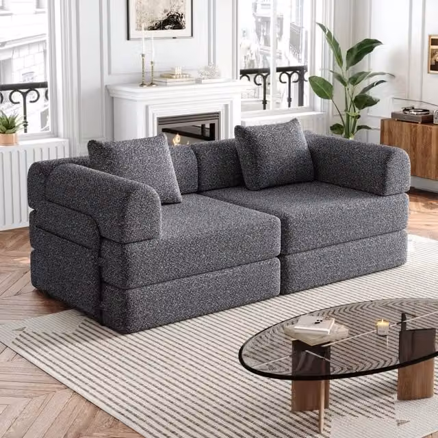 Divano letto 2-in-1 REDOM con vano bracciolo in tessuto chenille grigio per il tuo soggiorno – 1