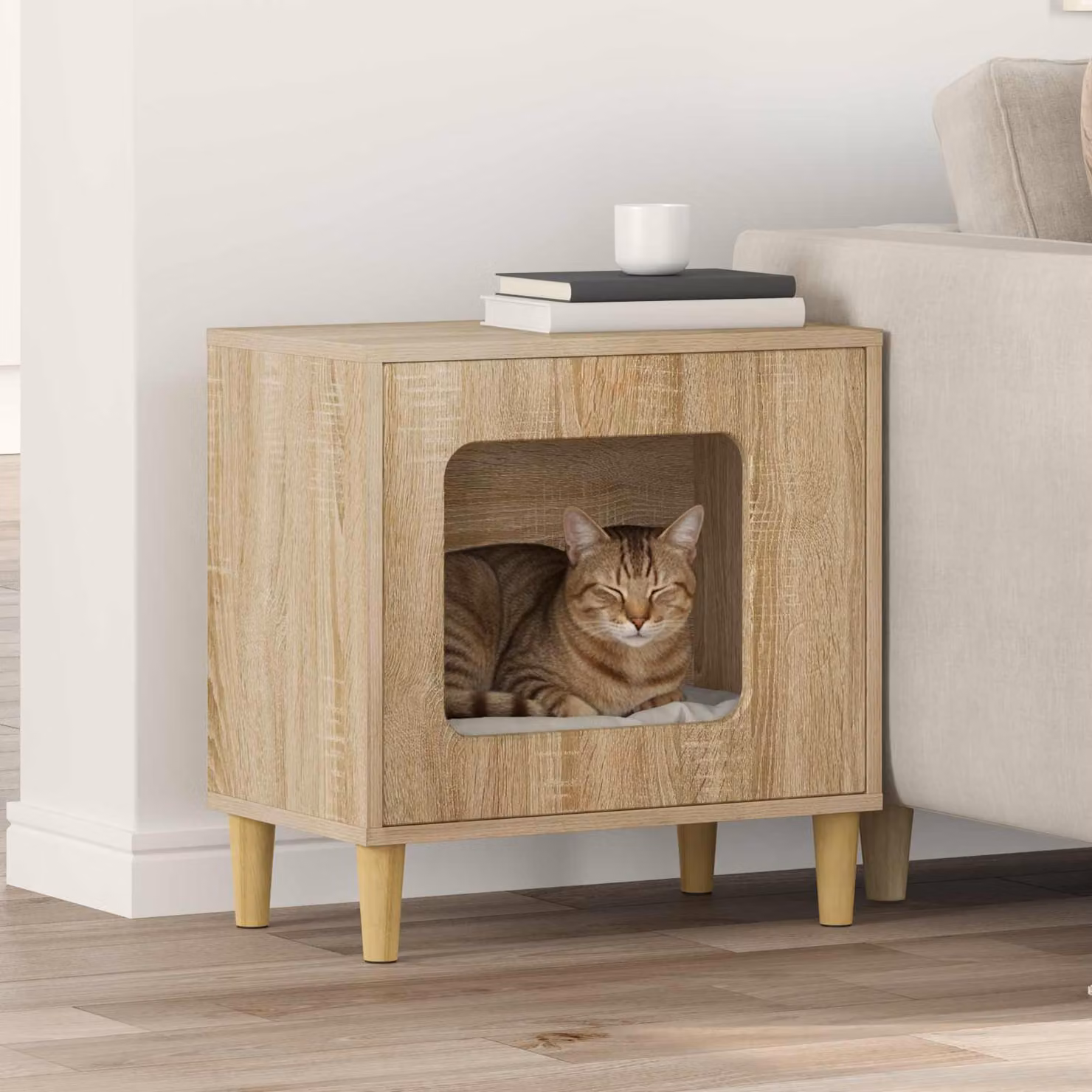 Casa per gatti vidaXL in legno color rovere sonoma, L 51 x P 30 x H 52 cm