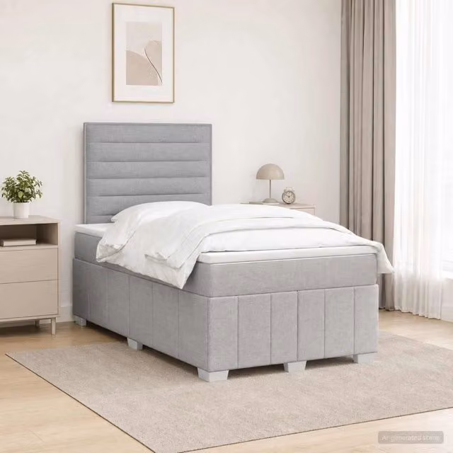 Letto box spring con materasso ibrido vidaXL in tessuto grigio e bianco L/P: 120 x 200 cm