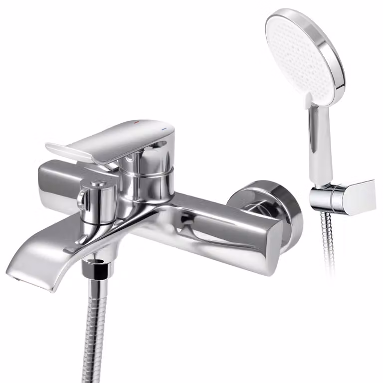 Rubinetto per vasca da bagno con erogatore a cascata, doccetta manuale con 3 tipi di getto, finitura cromata