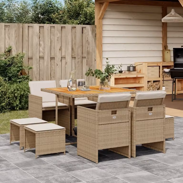 Maison Exclusive - Set da Pranzo da Giardino 9 pz con Cuscini Beige in Polyrattan
