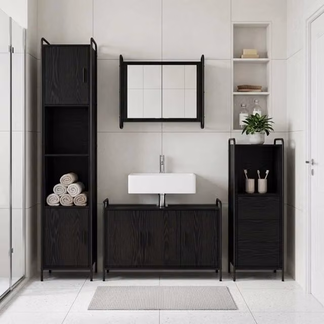 Set di Armadi da Bagno 3 pz Rovere Nero 40 x 36 x 109,5 cm 3444525