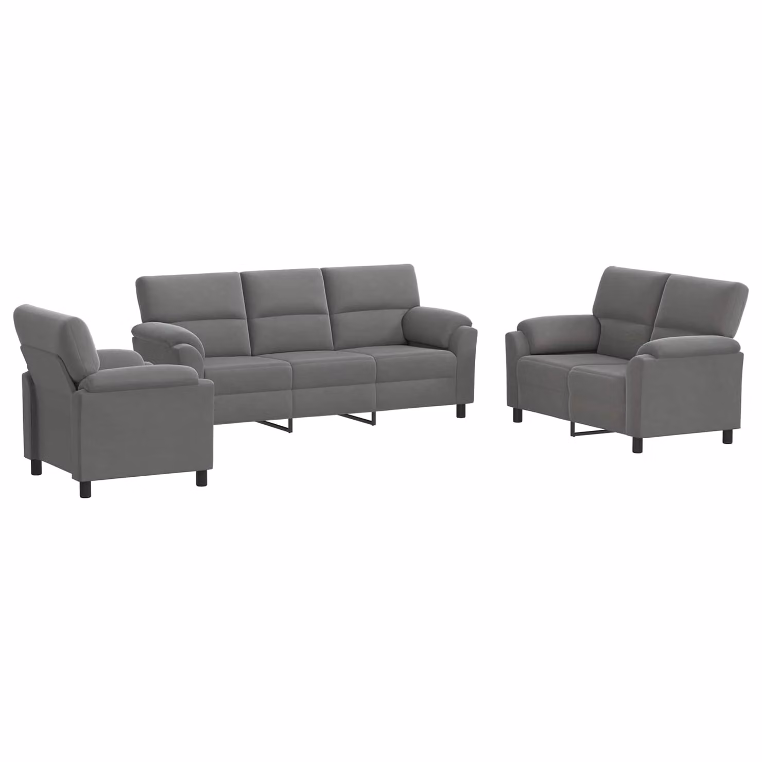 Set di divani vidaXL da 3 pezzi in velluto grigio scuro con struttura in metallo per soggiorno