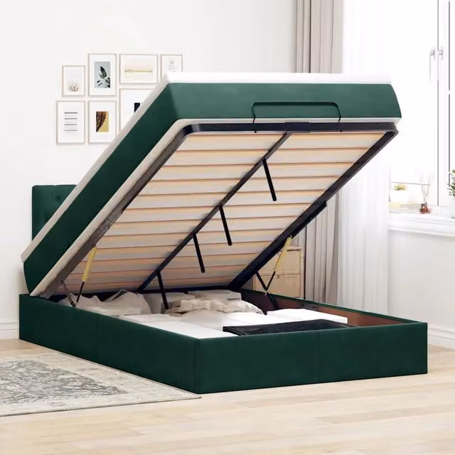Pouf Letto con Materasso vidaXL in Velluto Verde con LED e Porta USB L/P/H: 120 x 200 x 45 cm