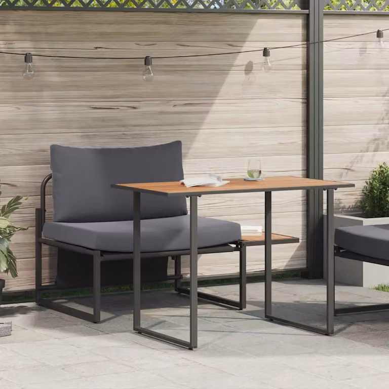 Set di 2 sedute moderne vidaXL in acciaio inossidabile e legno di acacia colore antracite per giardino, balcone o terrazzo