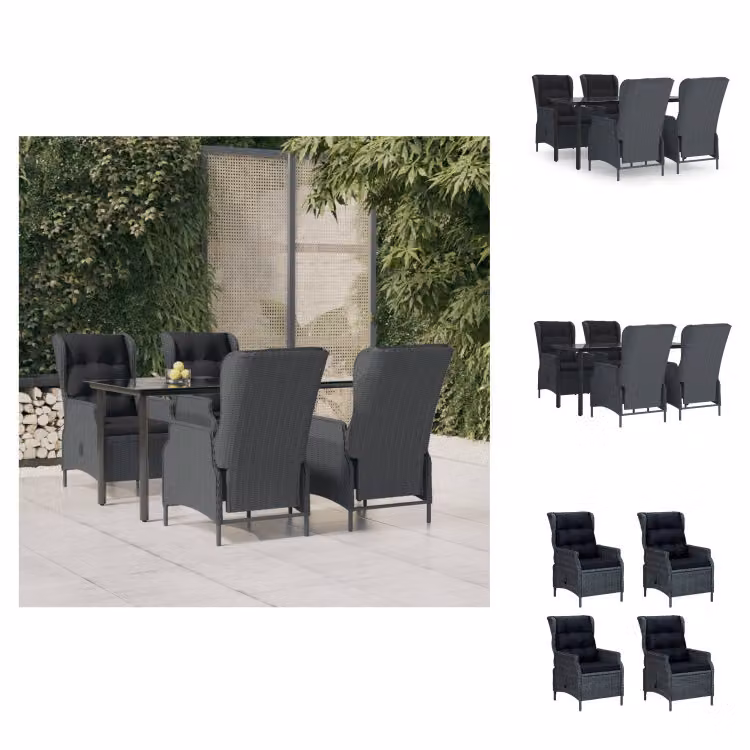 vidaXL Set da pranzo da giardino 5 pezzi in poly rattan grigio scuro - Set di mobili da giardino