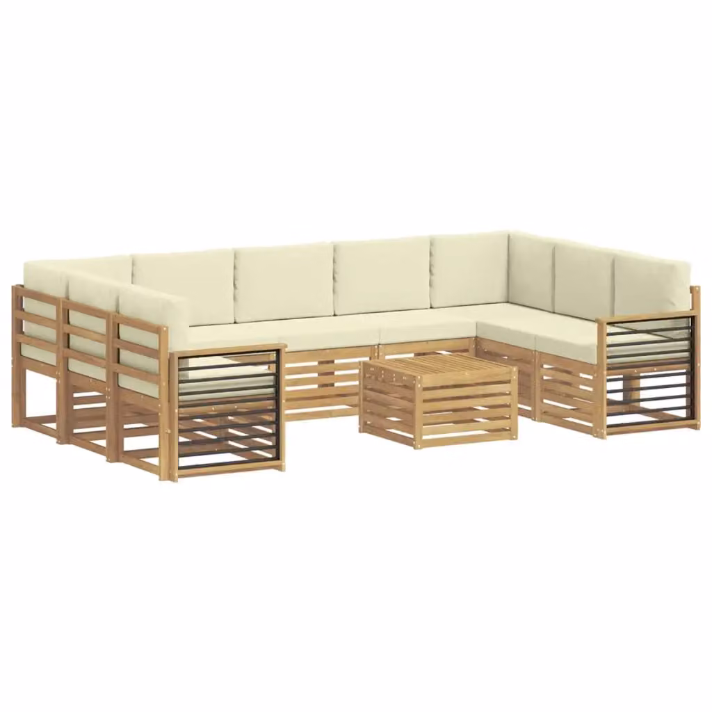 Set di divani da esterno vidaXL in legno di acacia con cuscini bianchi e beige – 2