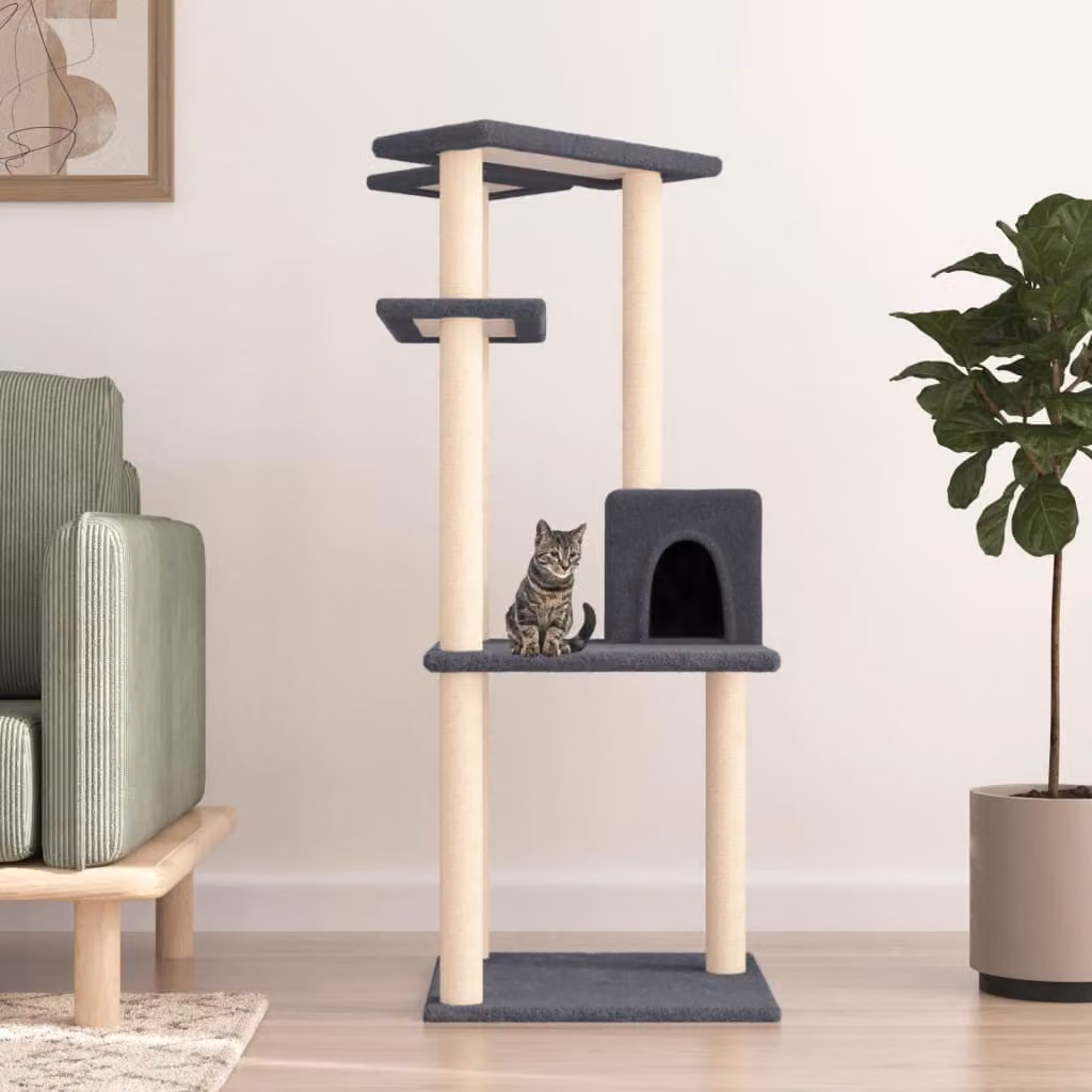 Albero per gatti vidaXL con tiragraffi in sisal e cucce, grigio, Altezza: 123 cm