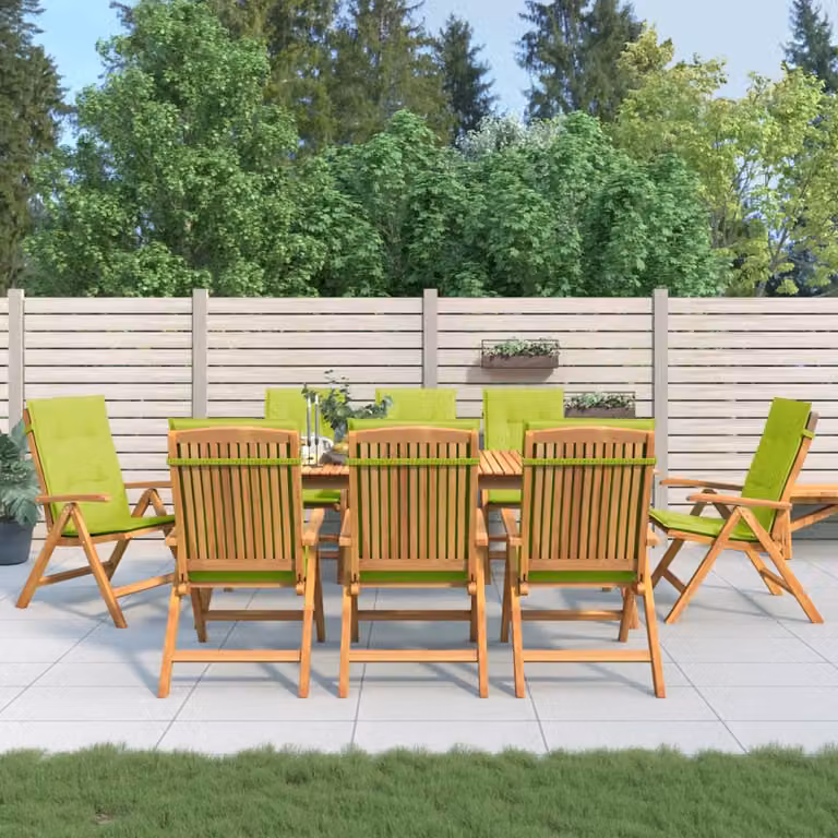 Set di 8 sedie pieghevoli reclinabili vidaXL in legno di teak con cuscini marroni e verdi per giardino