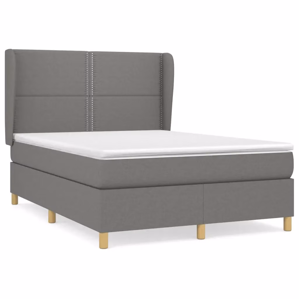 vidaXL Giroletto a Molle con Materasso Ibrido in Tessuto Grigio e Bianco L/P/H: 140 x 200 x 128 cm – 2