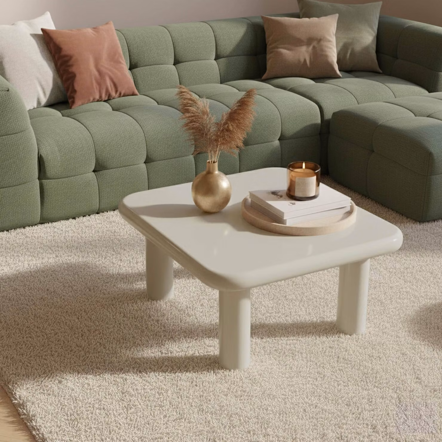Tavolino quadrato da 75 cm in MDF laccato avorio - Oviala Luma