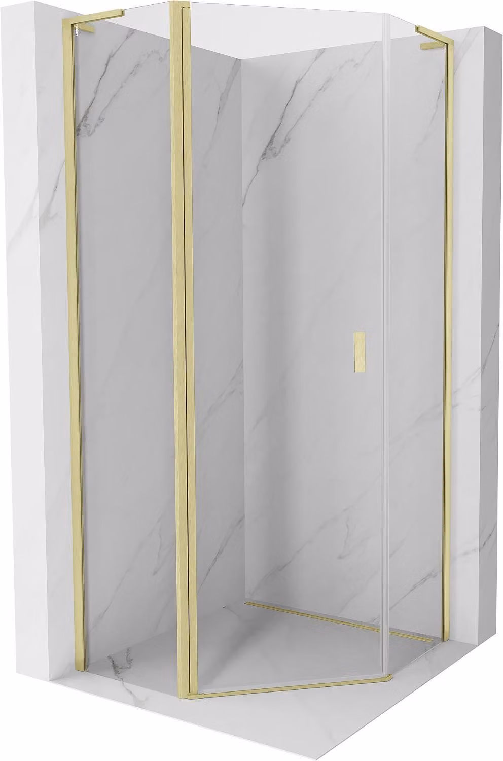 Mexen Mist L cabina doccia pentagonale a battente 80 x 80 cm, trasparente, oro spazzolato - 8A8L-080-080-55-00