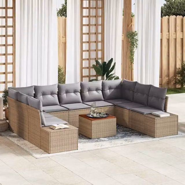 Set Divano da Giardino 10 pz Beige polyrattan 3348001