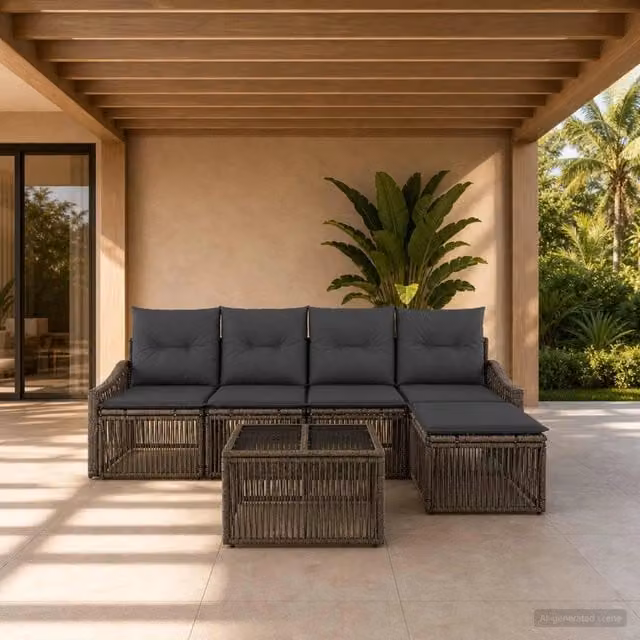 Set Divano da Giardino 6 pz Grigio polyrattan 3435995