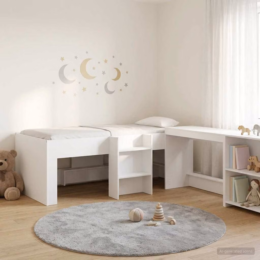 vidaXL Letto alto per bambini con scrivania e cassetti, Bianco, L: 203 cm x P: 101 cm x H: 168,5 cm