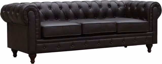 Divano fisso Chesterfield "Aliza" - 204 x 80 x 58 cm - 3 posti- Marrone