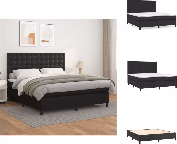 vidaXL Letto a molle con materasso nero 180x200 cm in Pelle finta - Letti e strutture letto
