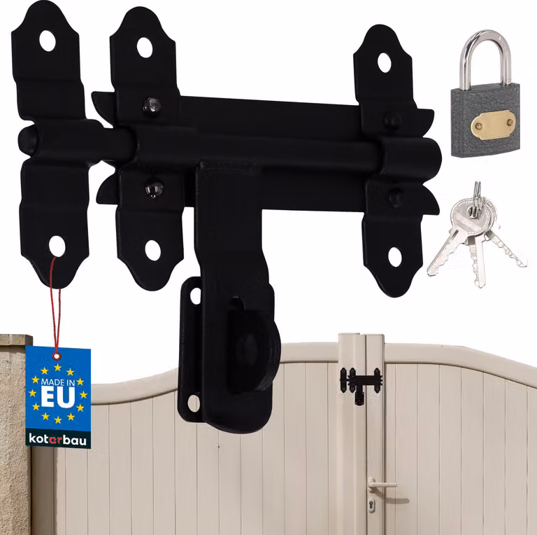 KOTARBAU® Catenaccio con lucchetto 150 mm catenaccio per porta da garage catenaccio in acciaio verniciato a polvere catenaccio per cancello da giardino serratura catenaccio piastra di riscontro catenaccio cerniere cancello scorrevole catenaccio catenaccio