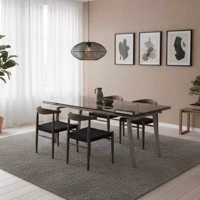 Tavolo da pranzo rettangolare allungabile Jackson Duzzle in vetro temperato trasparente con gambe in metallo grigio L: 140-200 cm, P: 80 cm, H: 76 cm – 1