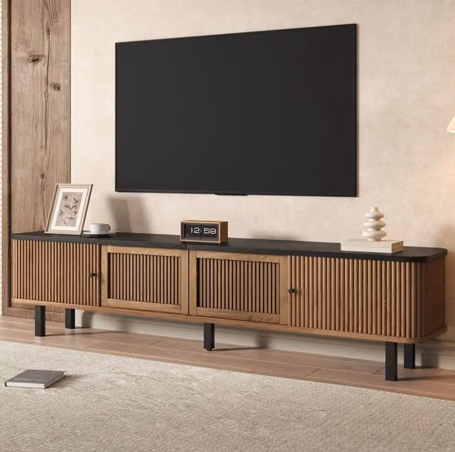 Mobile TV 190x35x45 cm rovere in MDF e pannello truciolare, 2 ante scorrevoli