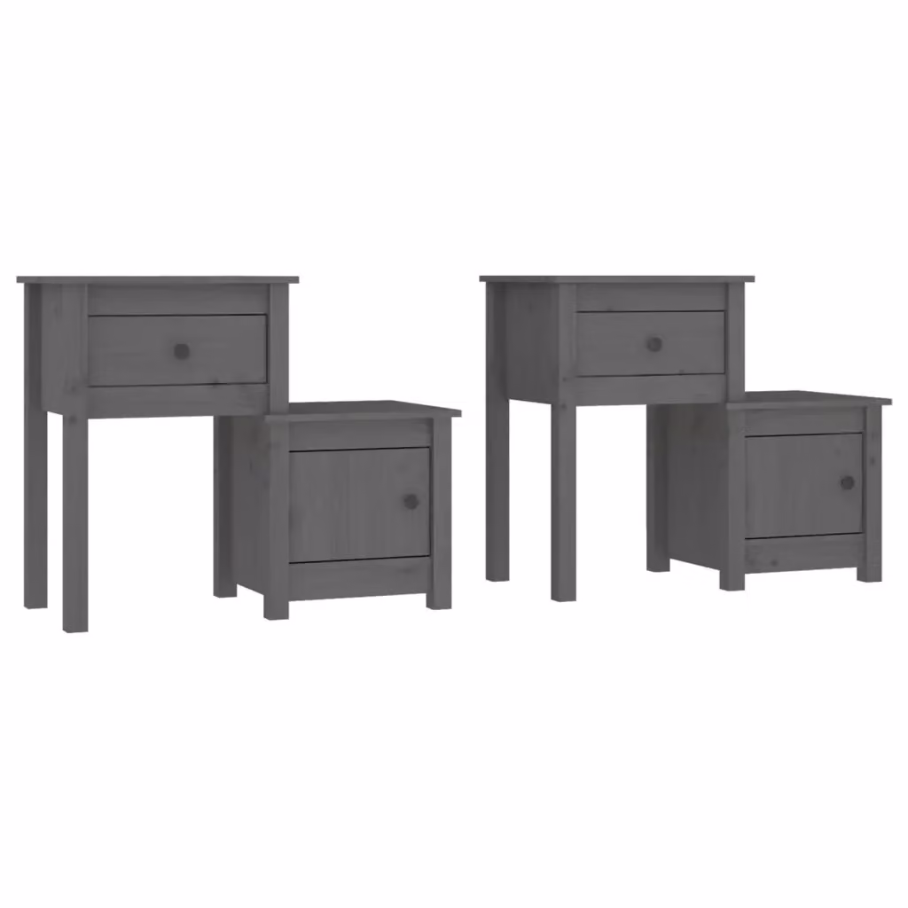 Set di 2 comodini vidaXL in legno massello di pino grigio, L 79,5 cm x P 38 cm x H 65,5 cm – 2