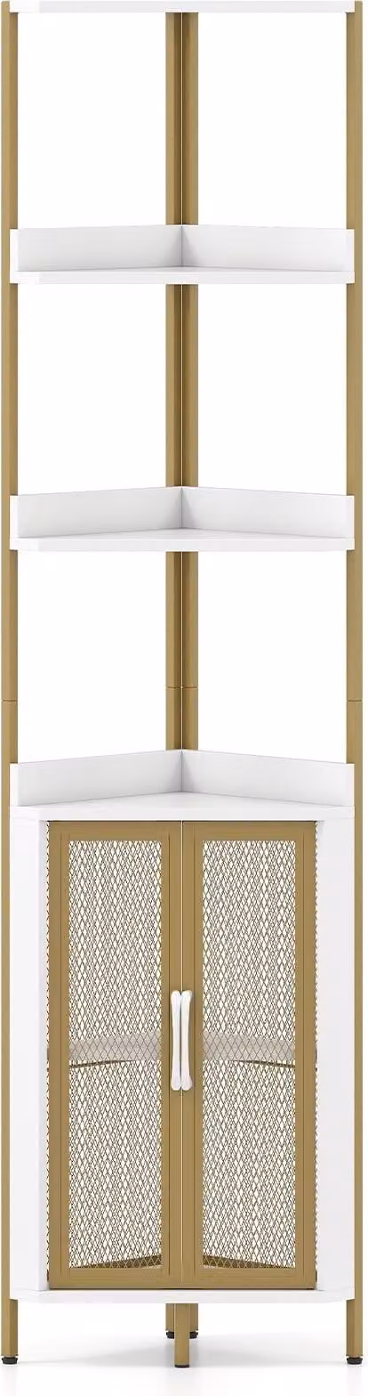 Libreria angolare con mobile e struttura in metallo, 170 cm, bianco