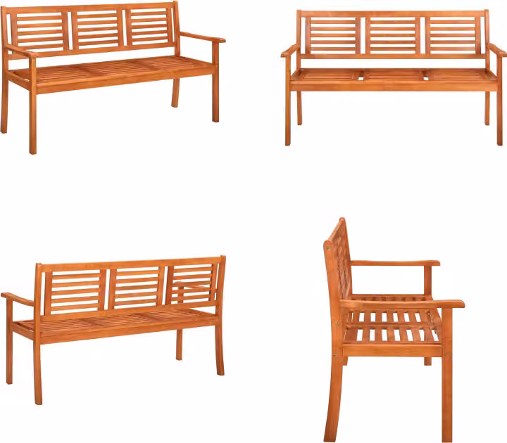 vidaXL Panca da giardino a 3 posti 150 cm in legno massiccio di eucalipto - Panca da giardino - Panca da giardino - Panca da terrazza - Panche da terrazza