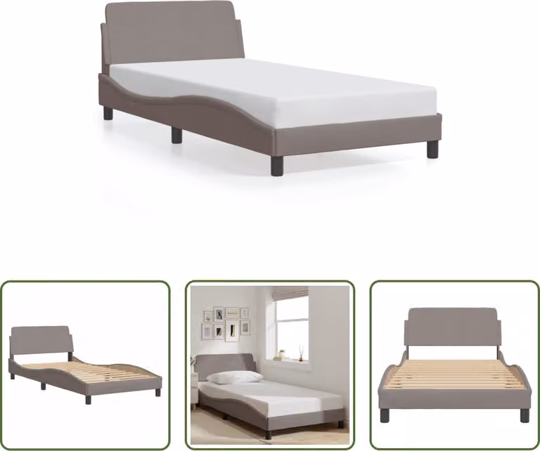 The Living Store Struttura letto con testiera in tessuto taupe 100x200 cm