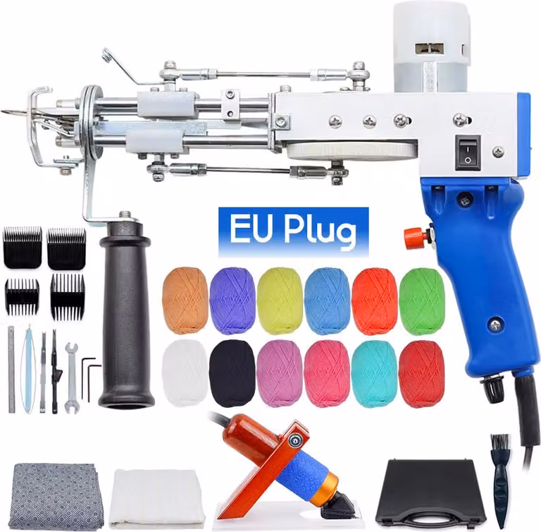 Pistola elettrica per tufting, 2 in 1 per taglio e cappio, velocità e altezza regolabili, set blu 2 EU PLUG-a