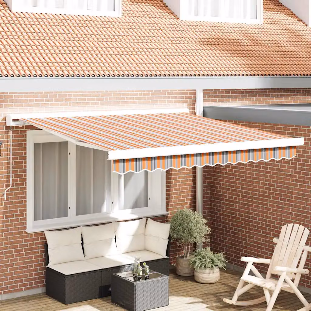vidaXL Tenda retrattile multicolore con bracci pieghevoli in alluminio e tela in poliestere L: 350 cm, P: 250 cm