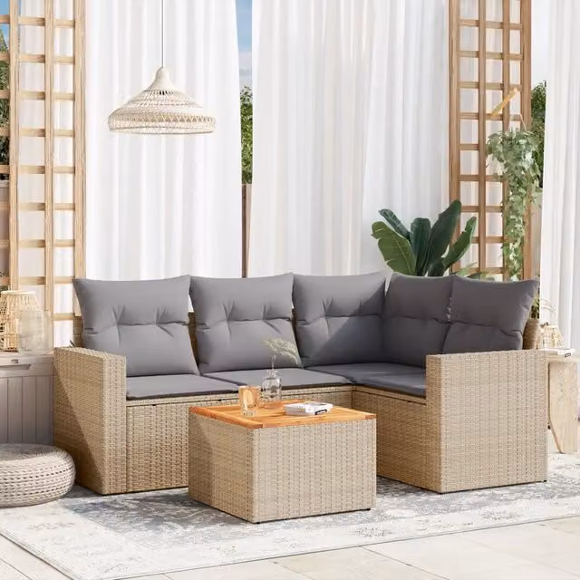 Set Divano da Giardino 5 pz con Cuscini Beige in Polyrattan 3224106