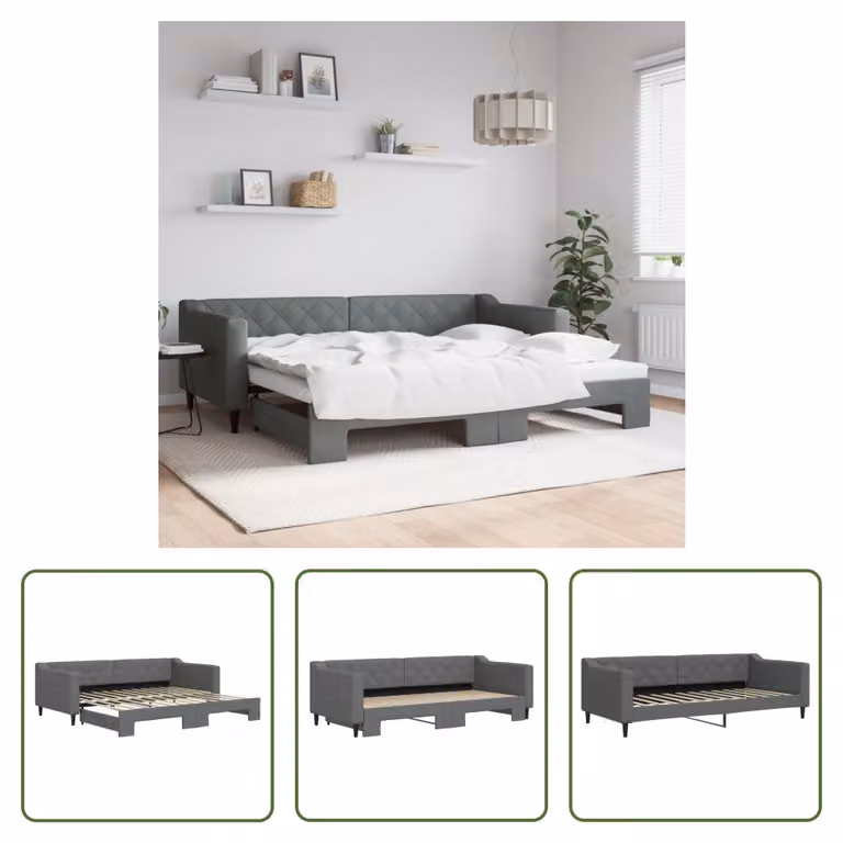 The Living Store letto da giorno allungabile grigio scuro 90x200 cm in tessuto